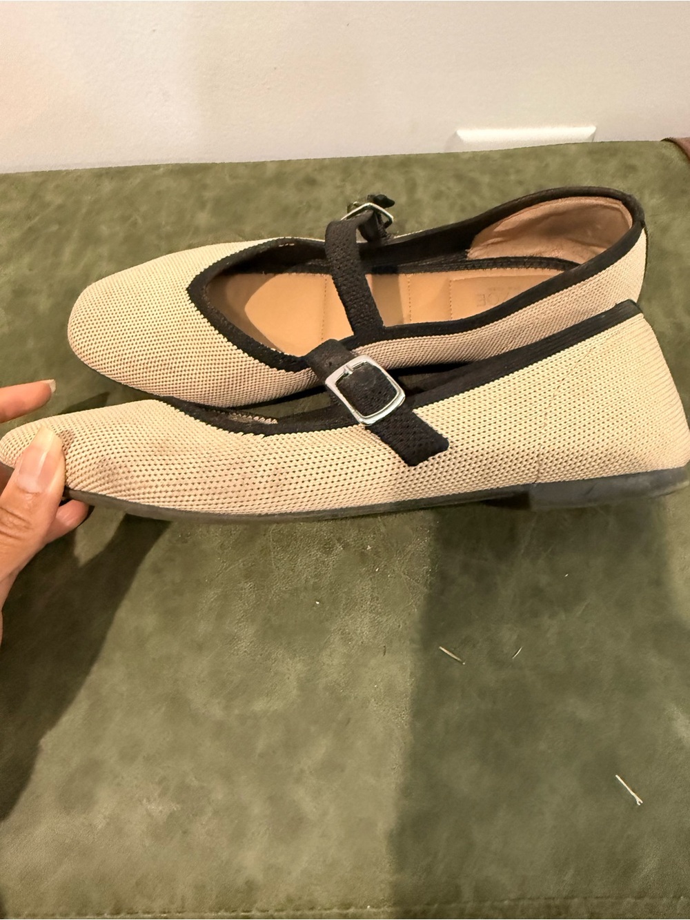 Rachel Zoe Cream & Black Mary Jane Flats with Strap - Picture 8 of 8